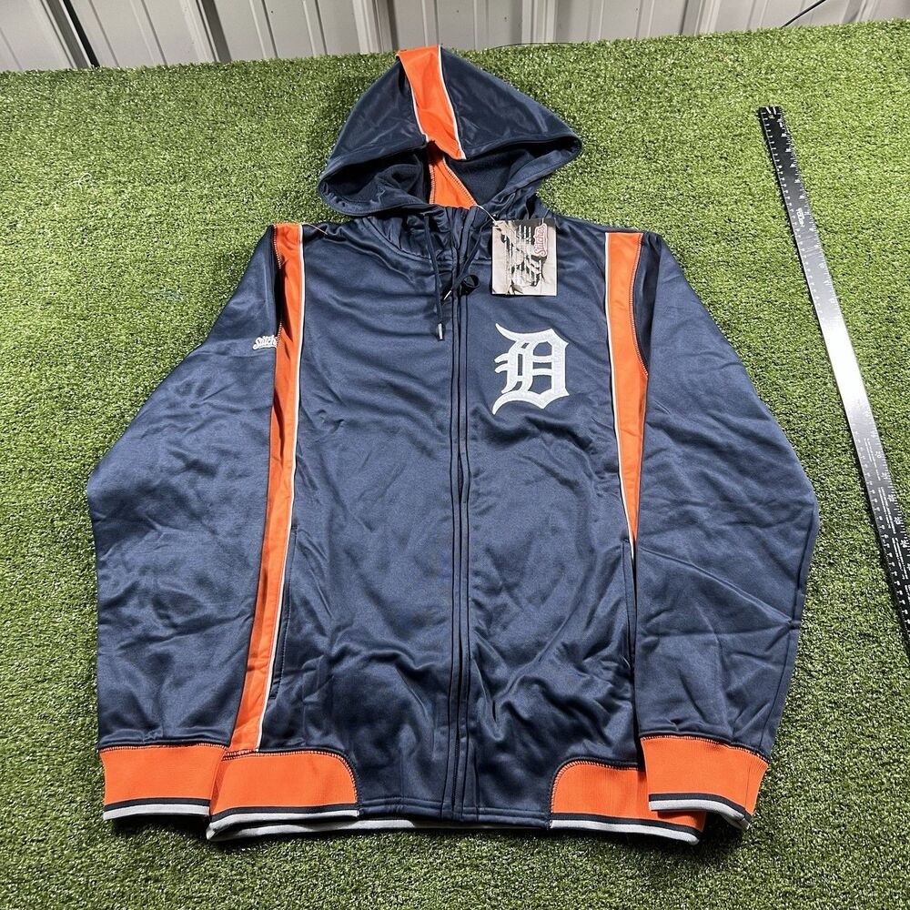 Stitches MLB Detroit Tigers Navy Orange Full-Zip Hooded Jacket Size M